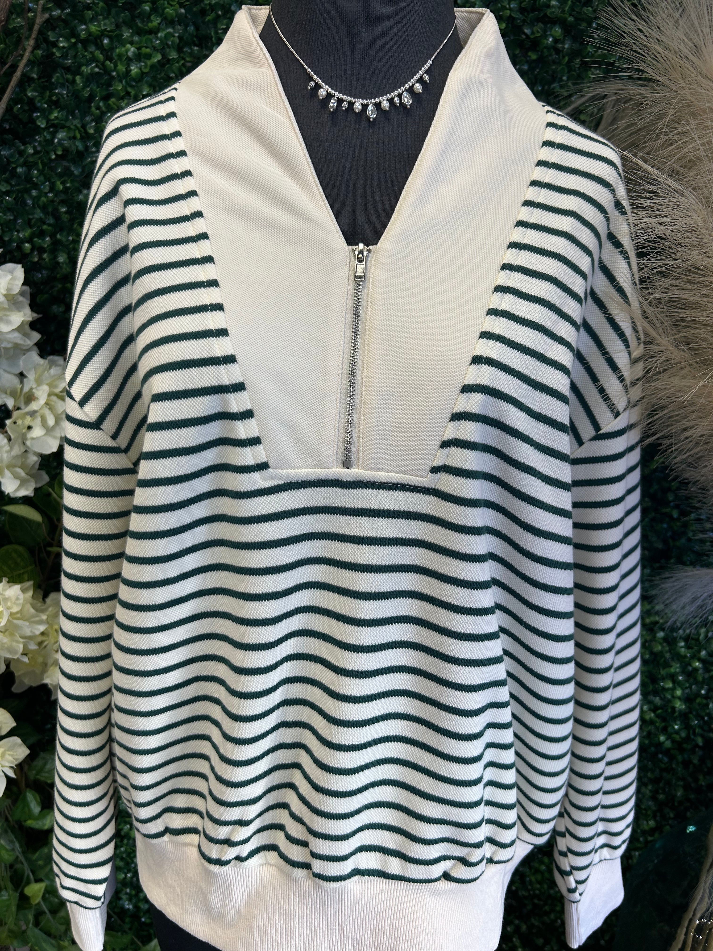 Half Zip Striped Sweatshirt