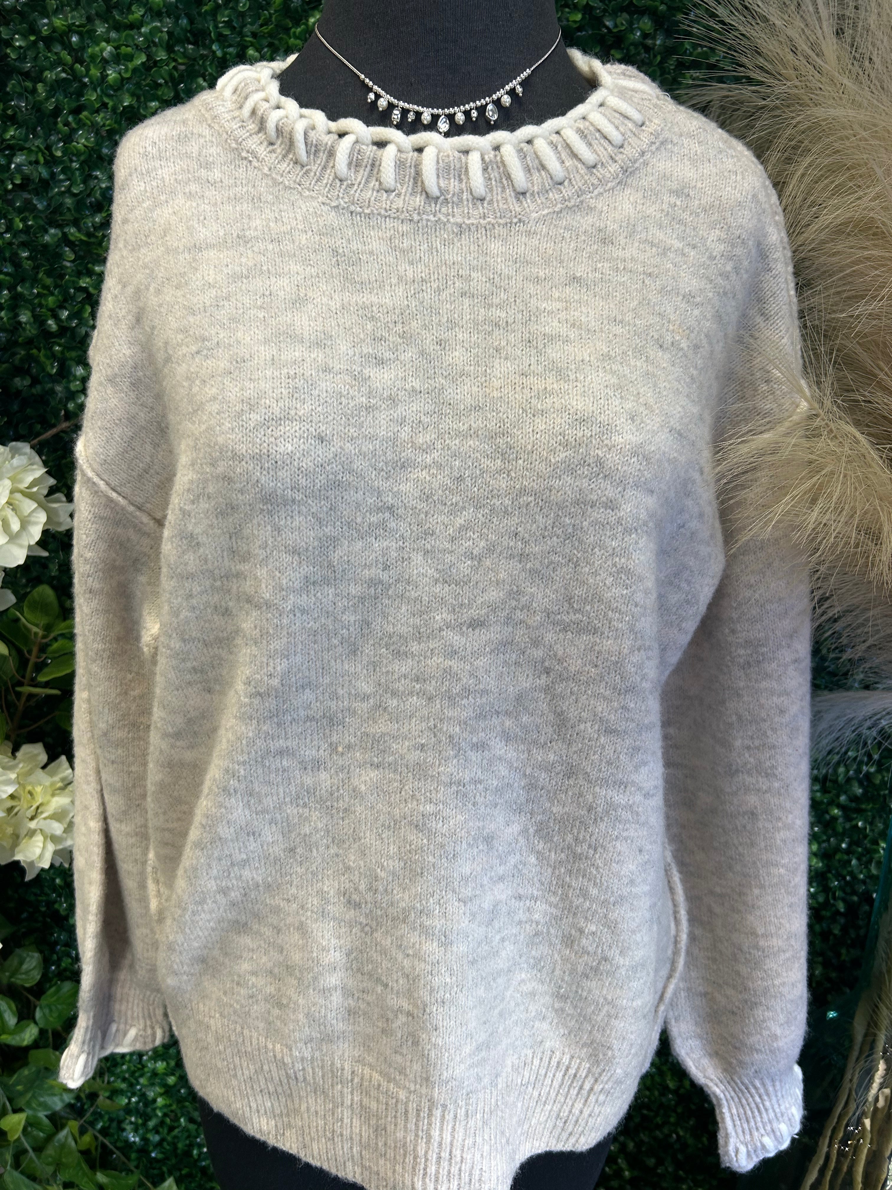 Drop Shoulder Knit Detail Sweater