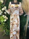 Cream Satin Floral Dress