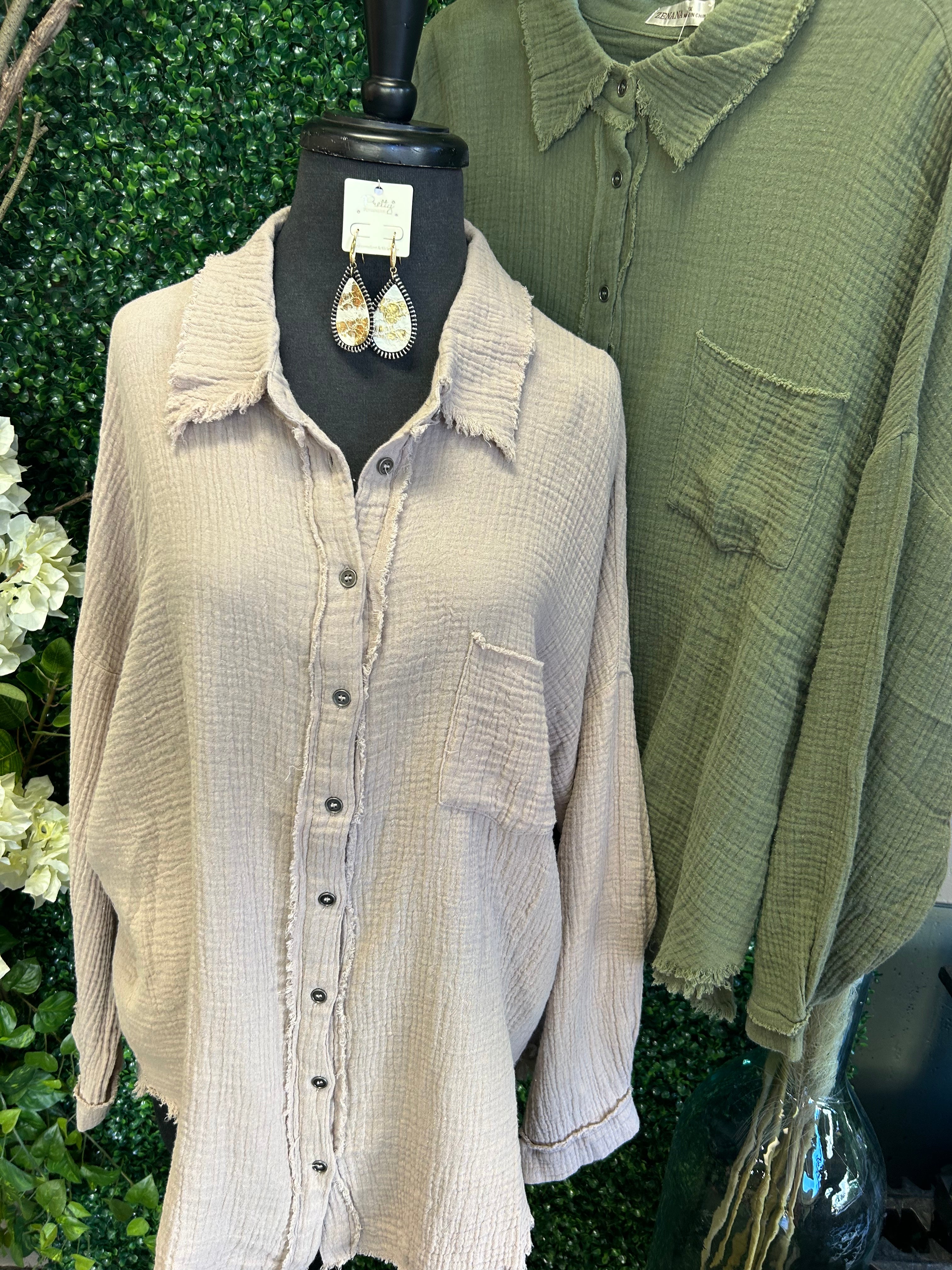 DOUBLE GAUZE OVERSIZED RAW EDGE SHIRT