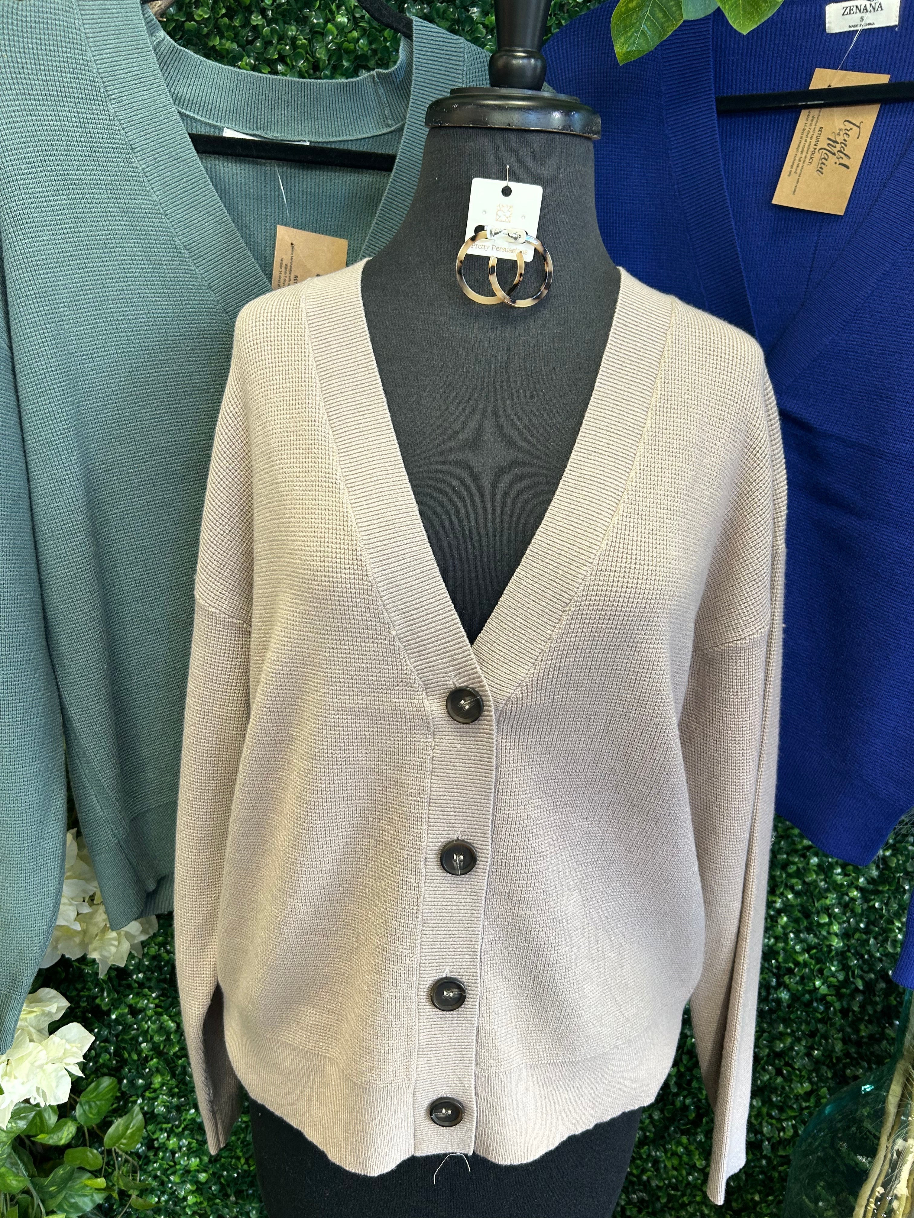 DROP SHOULDER BUTTON FRONT VISCOSE SWEATER CARDIGAN