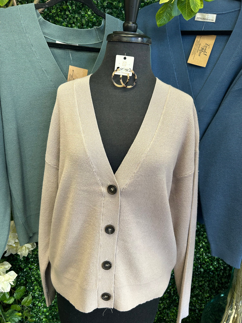 DROP SHOULDER BUTTON FRONT VISCOSE SWEATER CARDIGAN