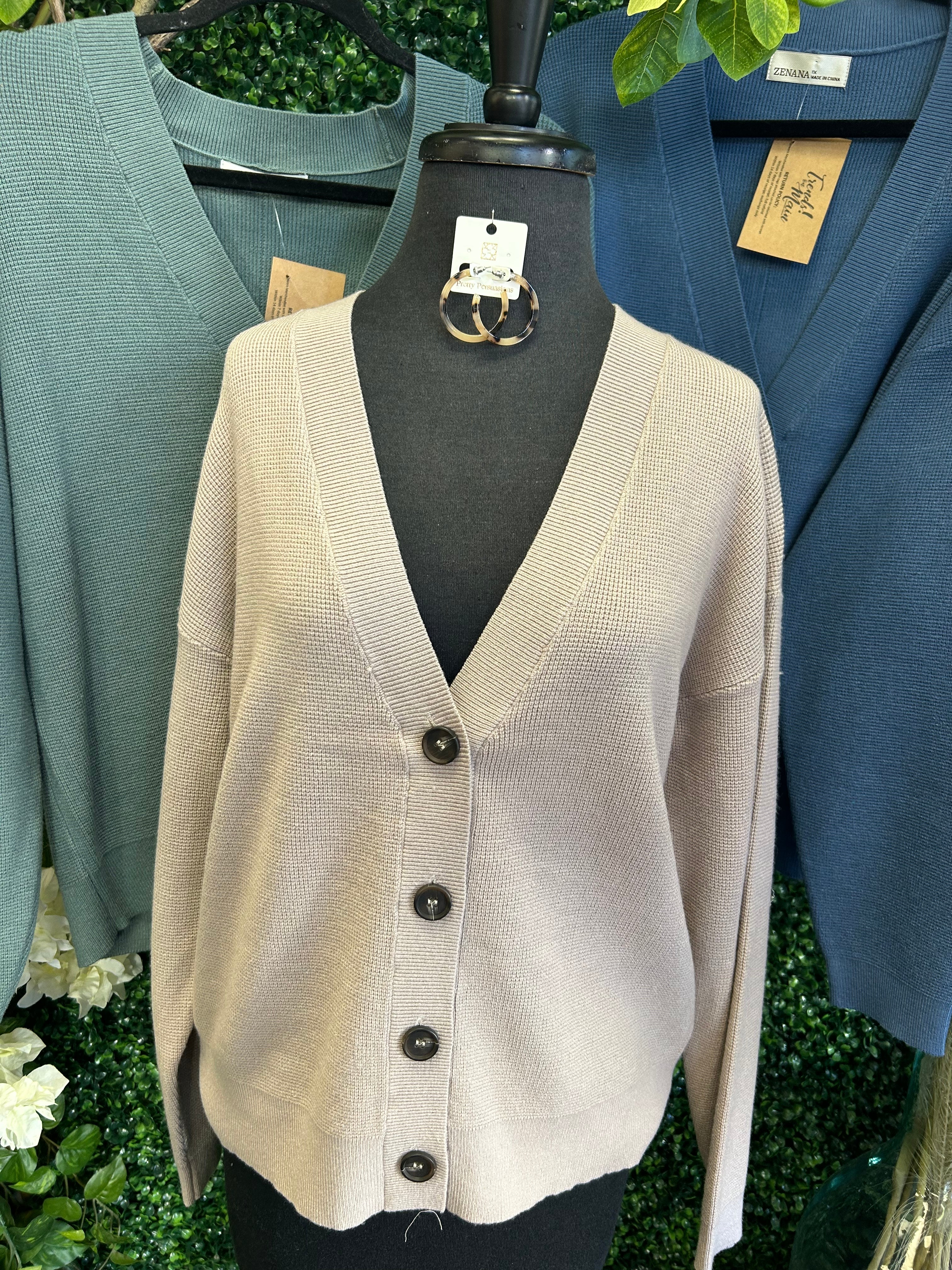 DROP SHOULDER BUTTON FRONT VISCOSE SWEATER CARDIGAN