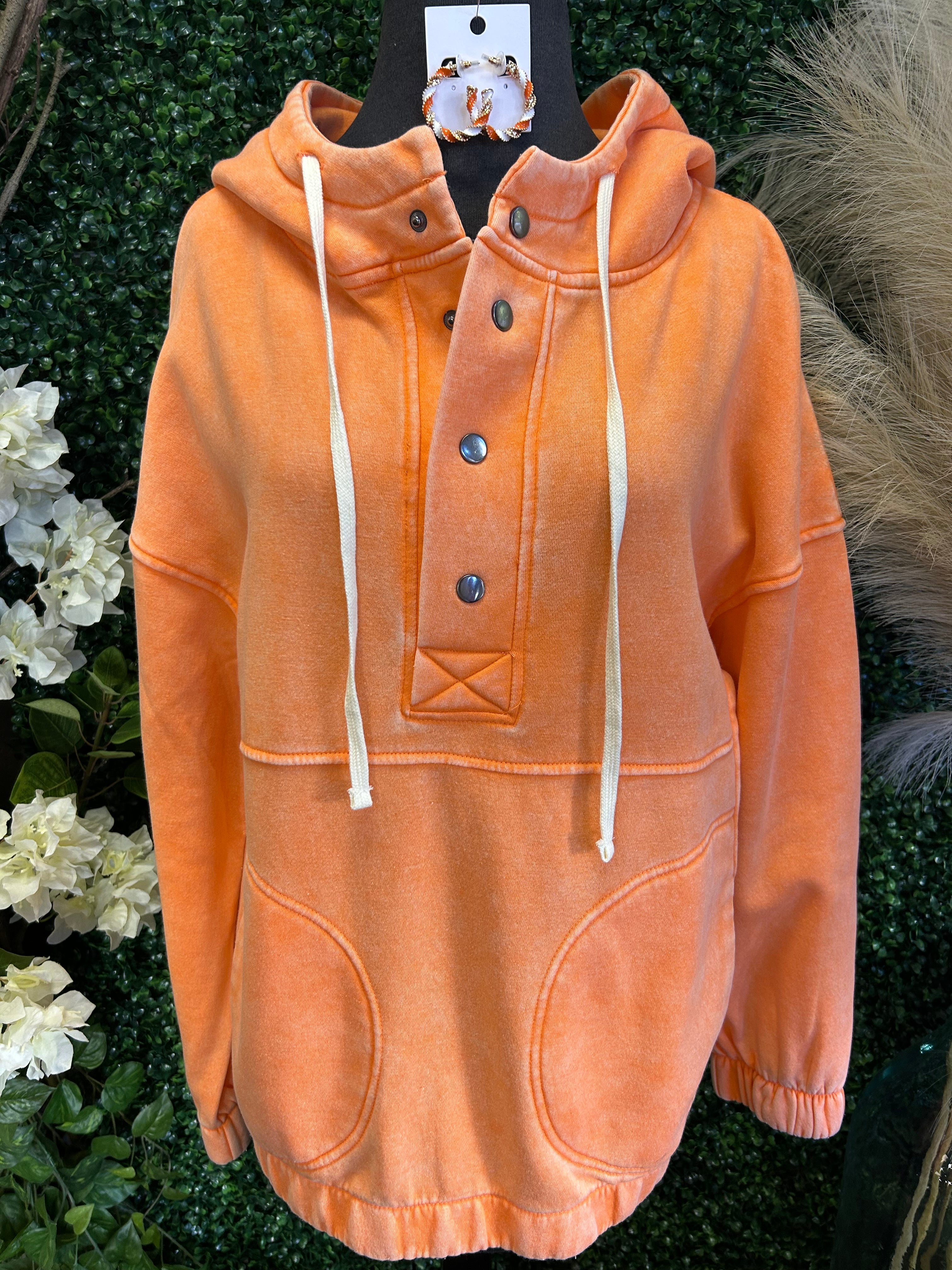 Acid wash fleece oversized pocket hoodie