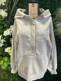 Acid wash fleece oversized 1/4 zip kangaroo hoodie