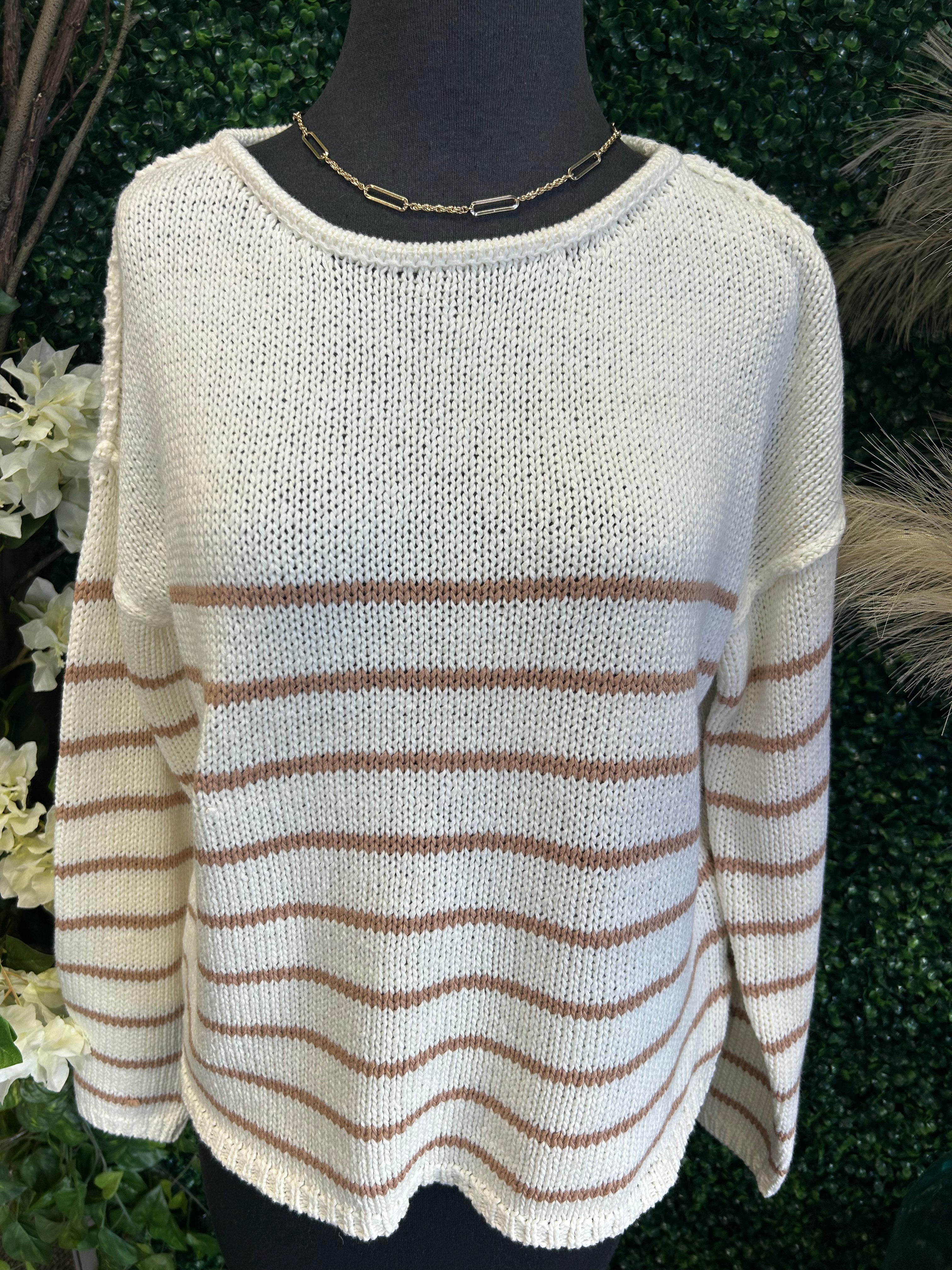 Striped Sweater w/ Drop Shoulder and Raw Seam