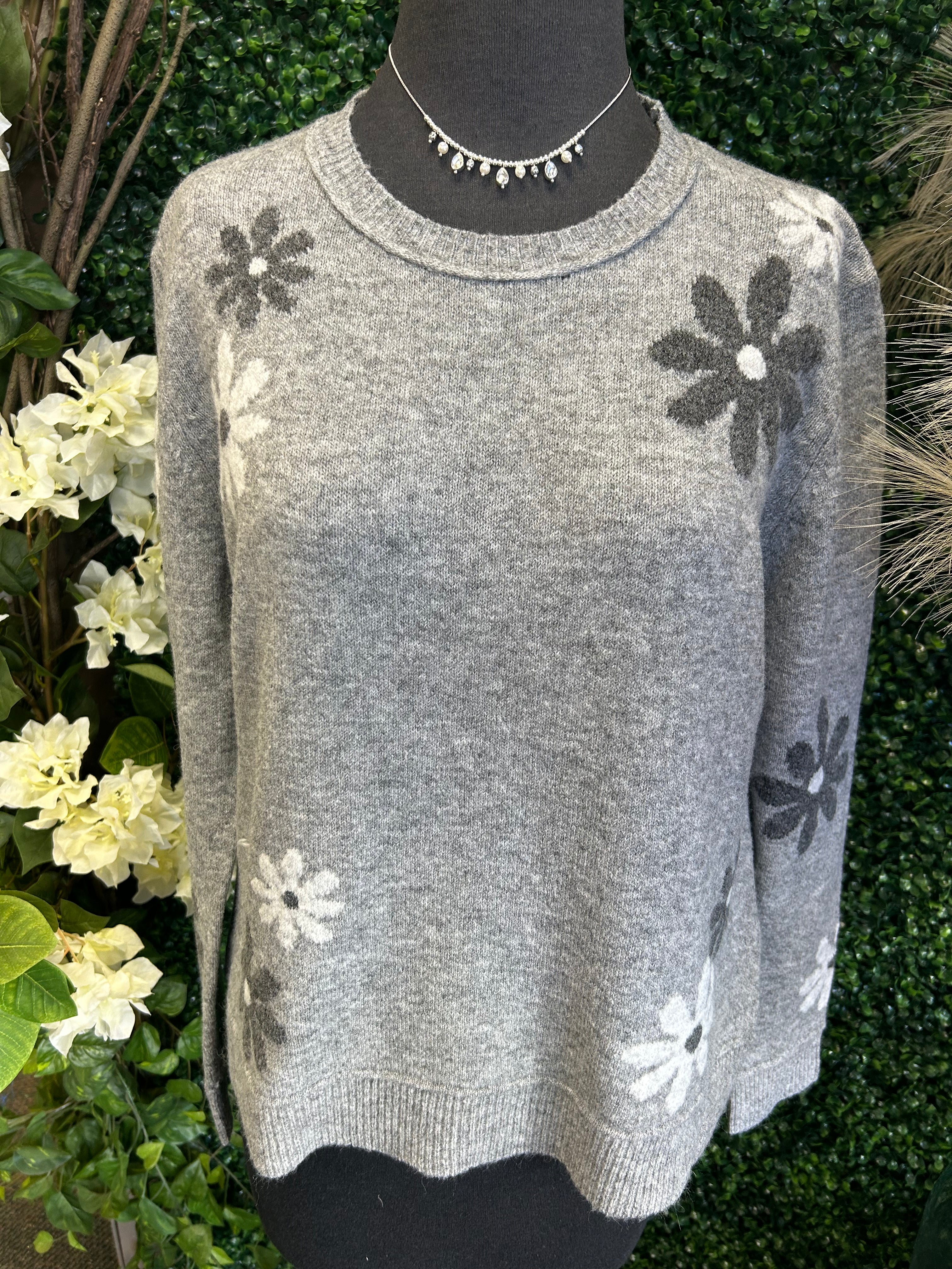 Wool Blend Floral Accent Sweater
