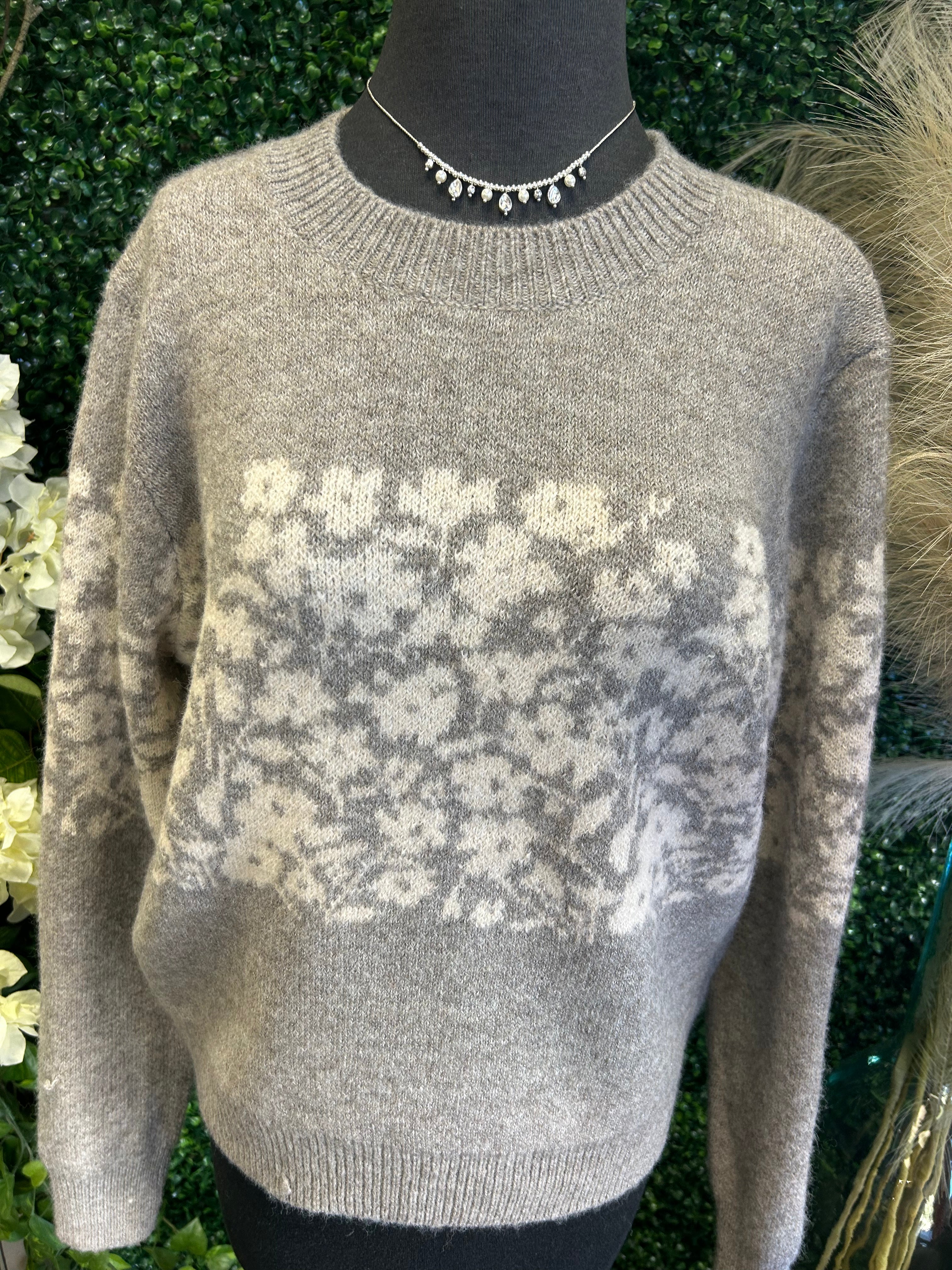 Floral Accent Mid-Striped Ultra Soft Sweater