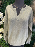 Raw Seam Henley Sweater