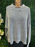 Washed Side Slit Oversized Cropped Sweater