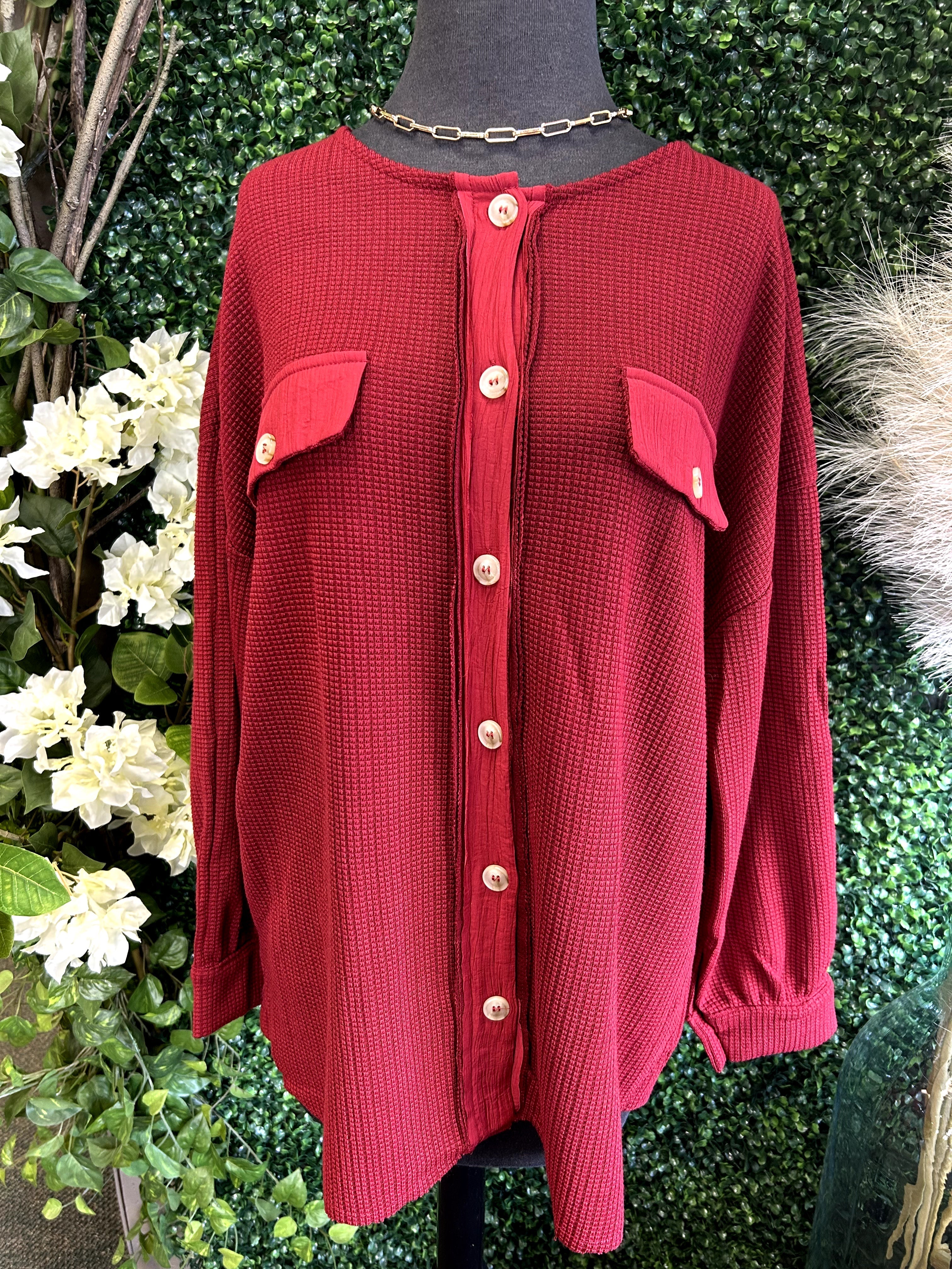 Waffle Button Down Top
