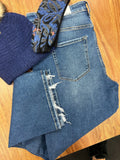 Plus distressed hem denim pants
