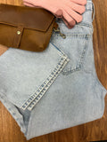 High waist wide leg straight denim pants