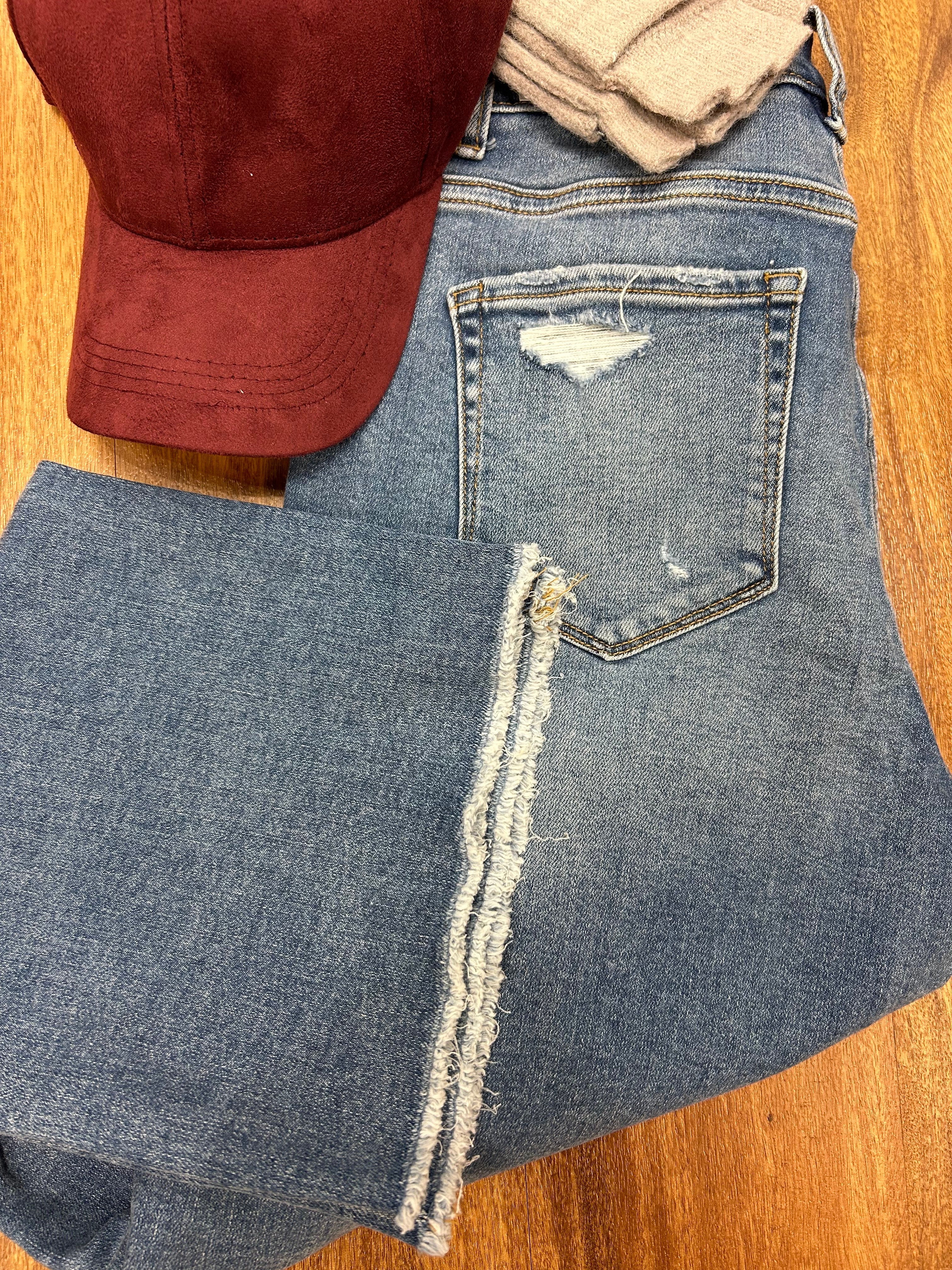 High waist straight leg dark wash denim pants