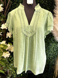 Scalloped Trim Flutter Sleeve Top