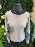 Knit Sweater with Denim Sleeves