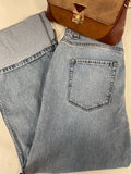 High Rise Cuffed Wide Leg Denim