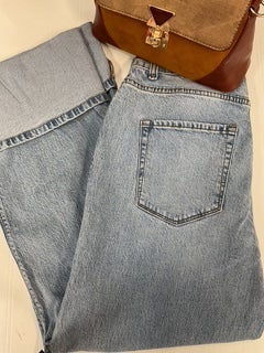 High Rise Cuffed Wide Leg Denim