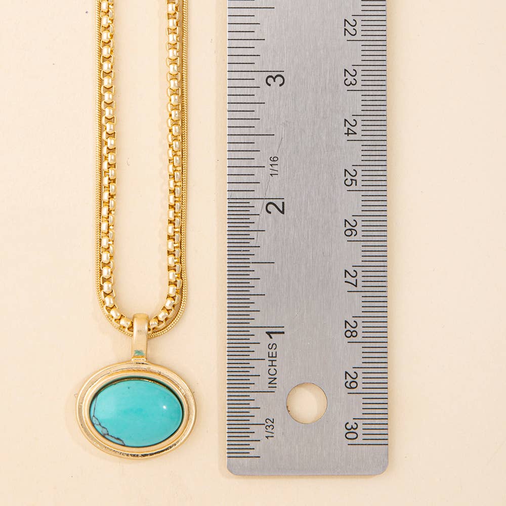 Oval Stone Pendant Double Layer Chain Necklace: WI