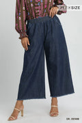 Washed Denim Pants with Fringe Hem