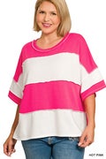 FRENCH TERRY COLOR BLOCK EXPOSED SEAM TOP