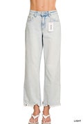 DISTRESSED RAW HEM DENIM PANTS