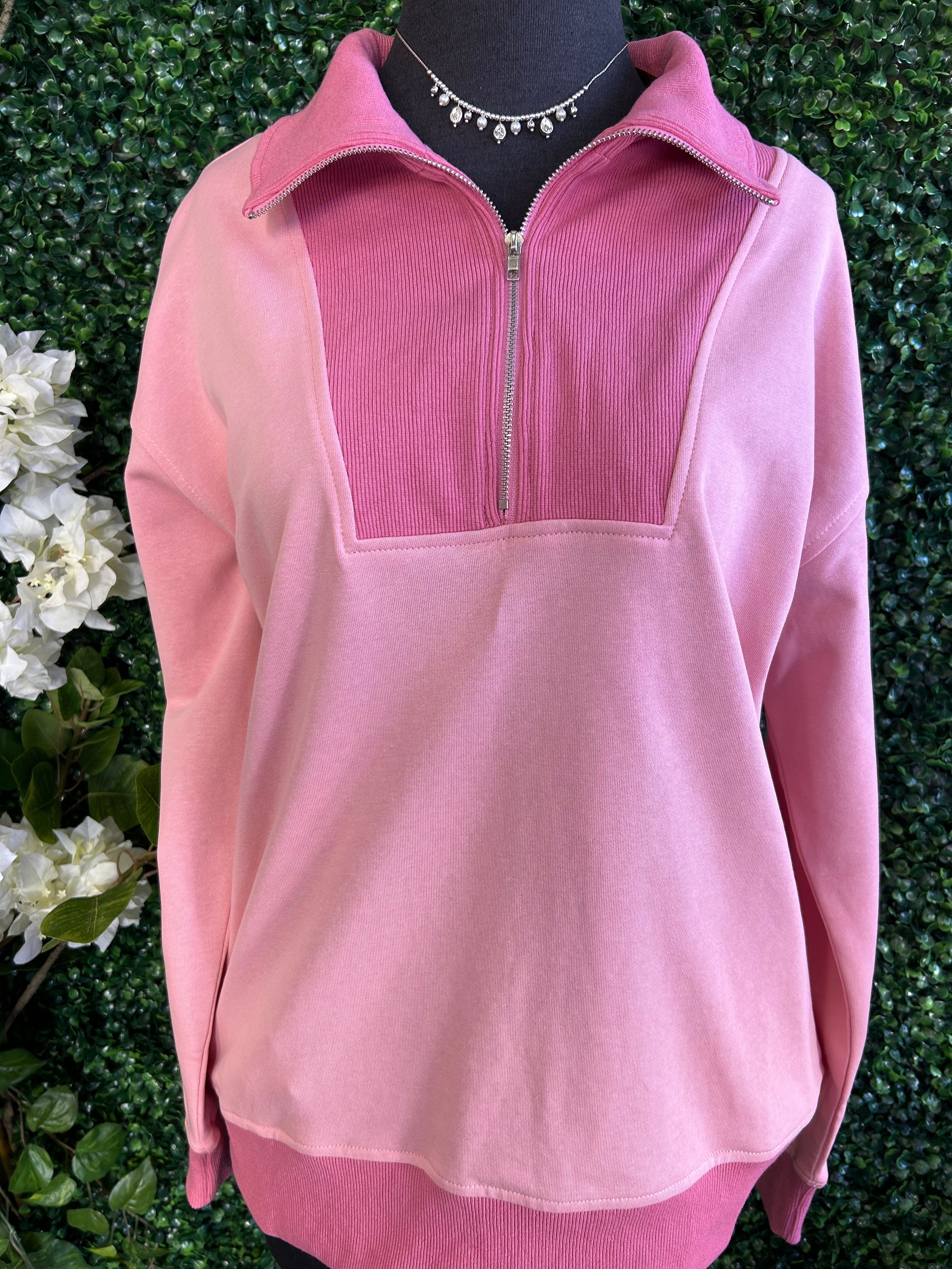 Pink  Quarter Zip Pullover