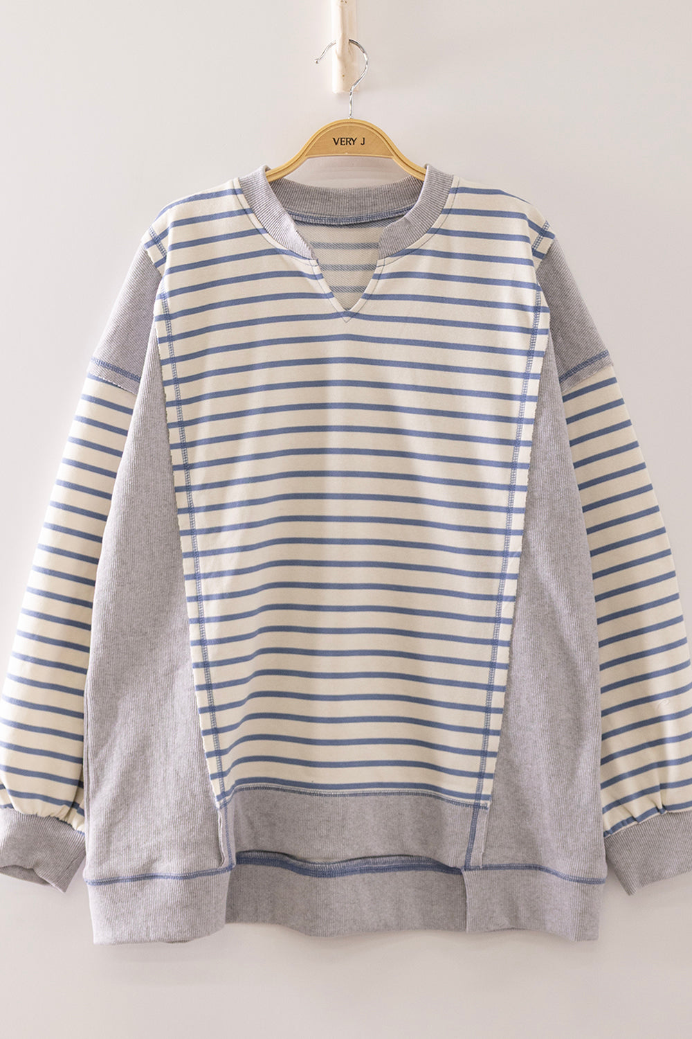 Denim Striped Crewneck Sweatshirt