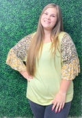 Apple Green Animal Print Ruffle Sleeve Top