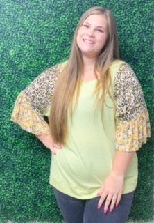 Apple Green Animal Print Ruffle Sleeve Top
