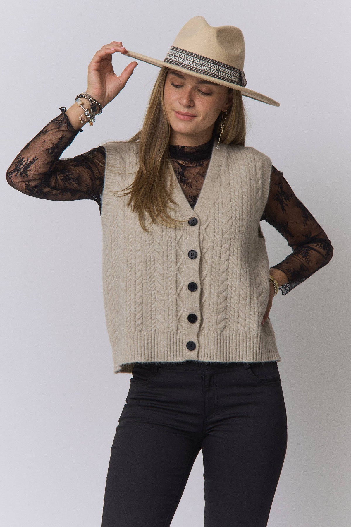 Gray CABLE-KNIT SWEATER VEST