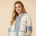 Quilted Hooded Jacket with Frayed Denim Trim