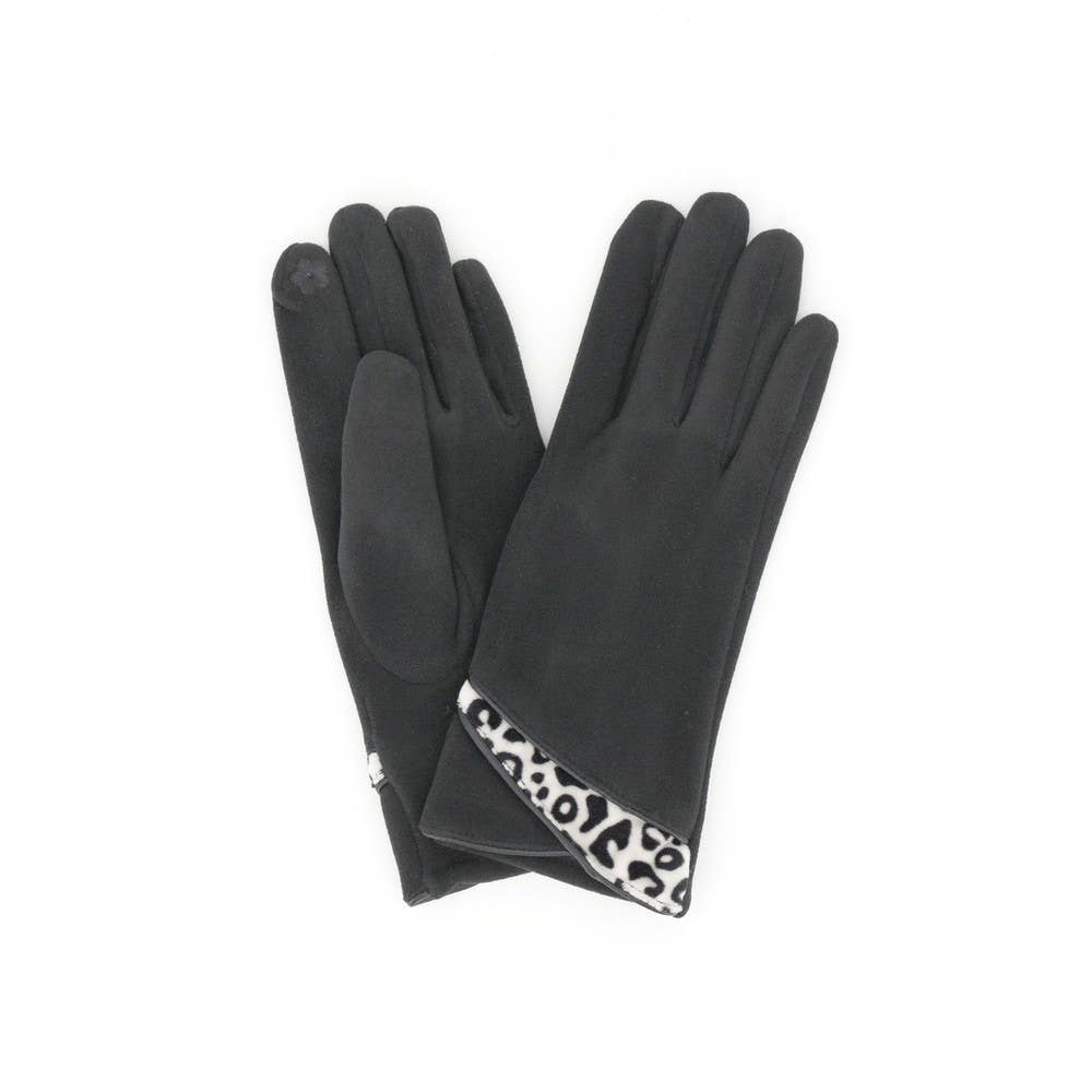 Leopard Trim Cuff Touchscreen Gloves: TP