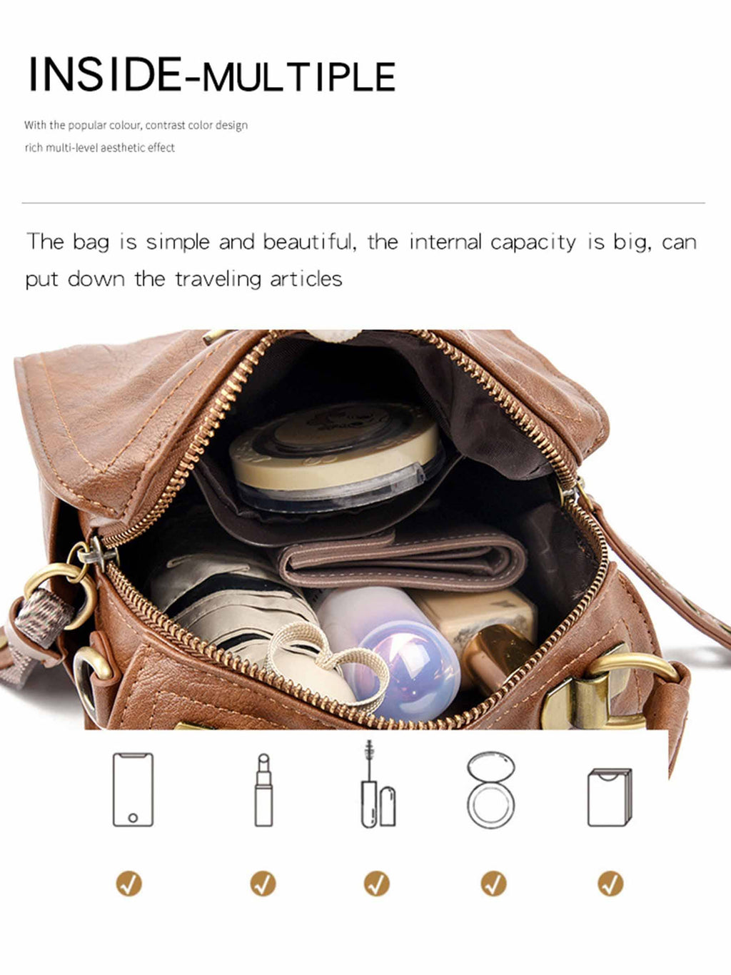 Fashion Shoulder Crossbody Bag: Brown
