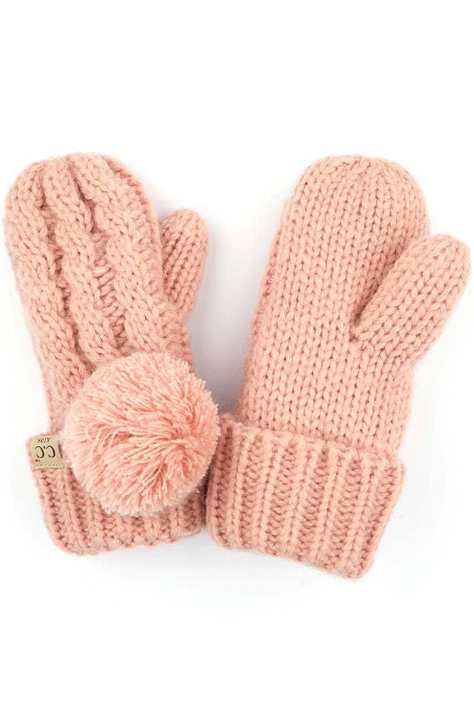 C.C Kids Pom Kids Glove With Fuzzy Lining: Ivory