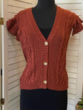 V-neck Button Up Sweater  Vest w/ Ruffle Detail