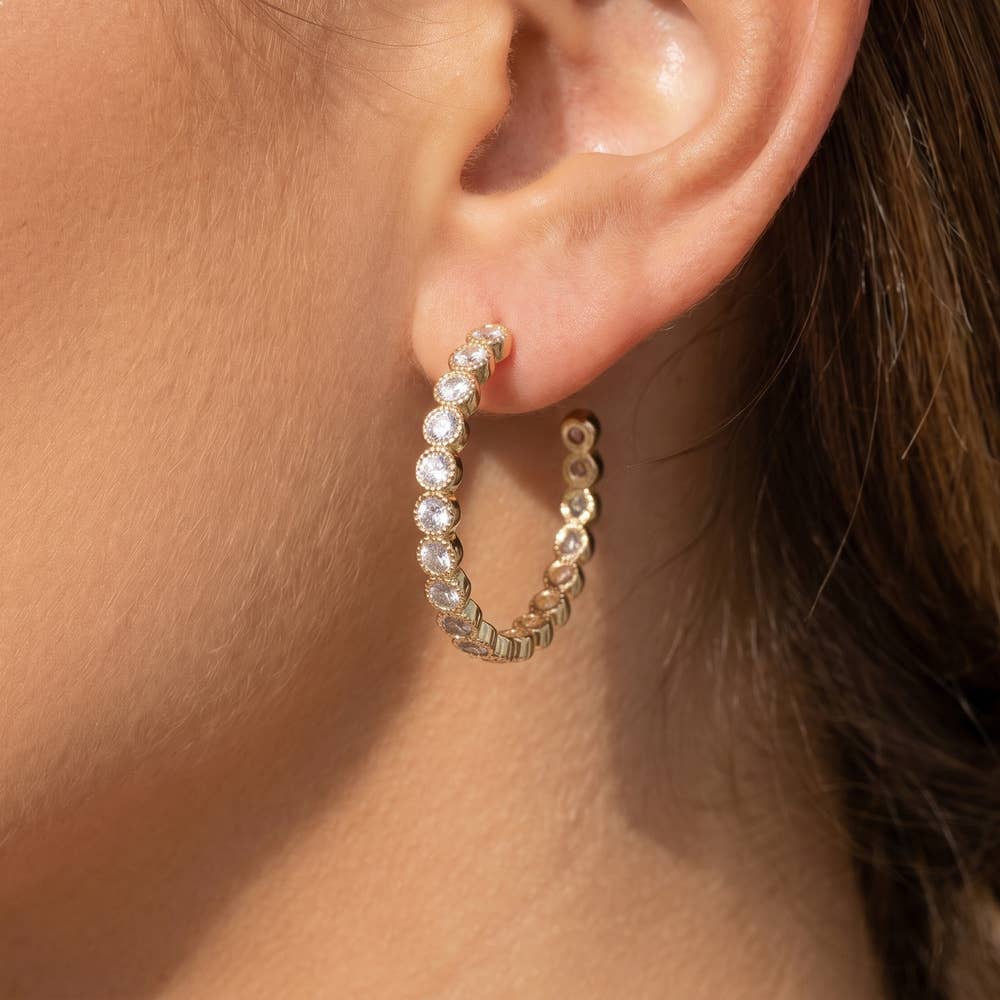 Bezel Set Cz Hoop Earrings: GRN