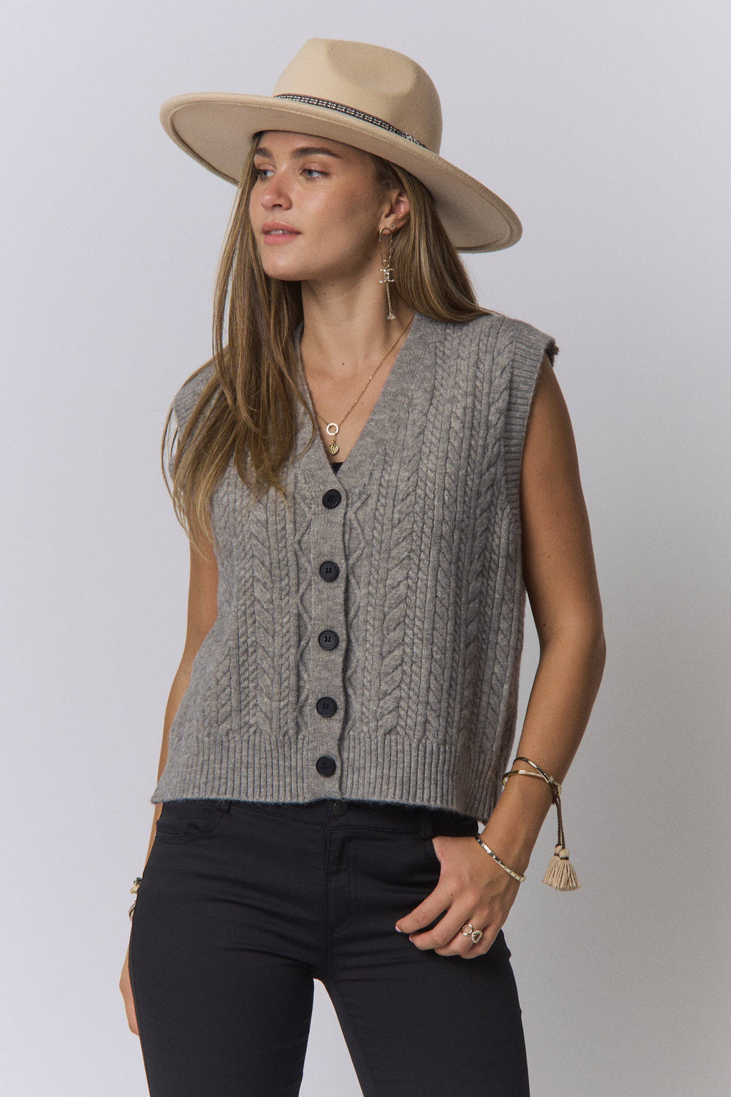 Gray CABLE-KNIT SWEATER VEST