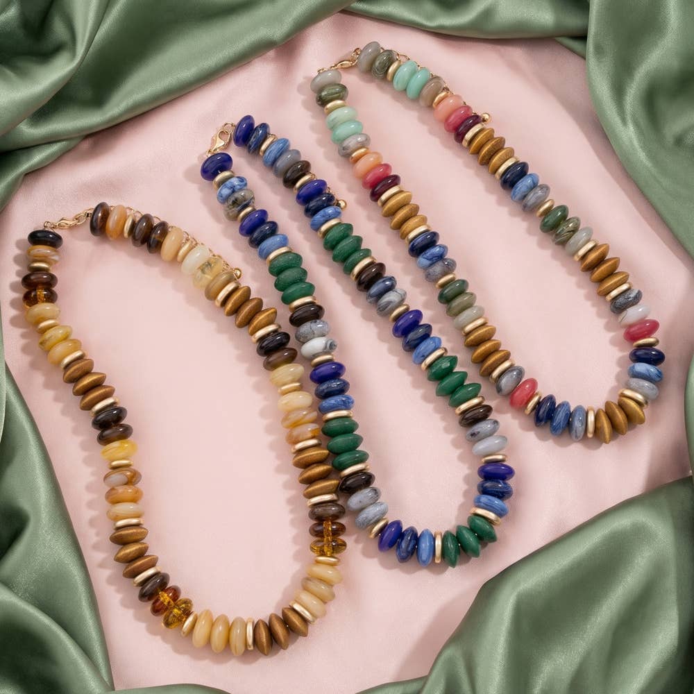 Chunky Saucer And Rondelle Bead Necklace: WGBR
