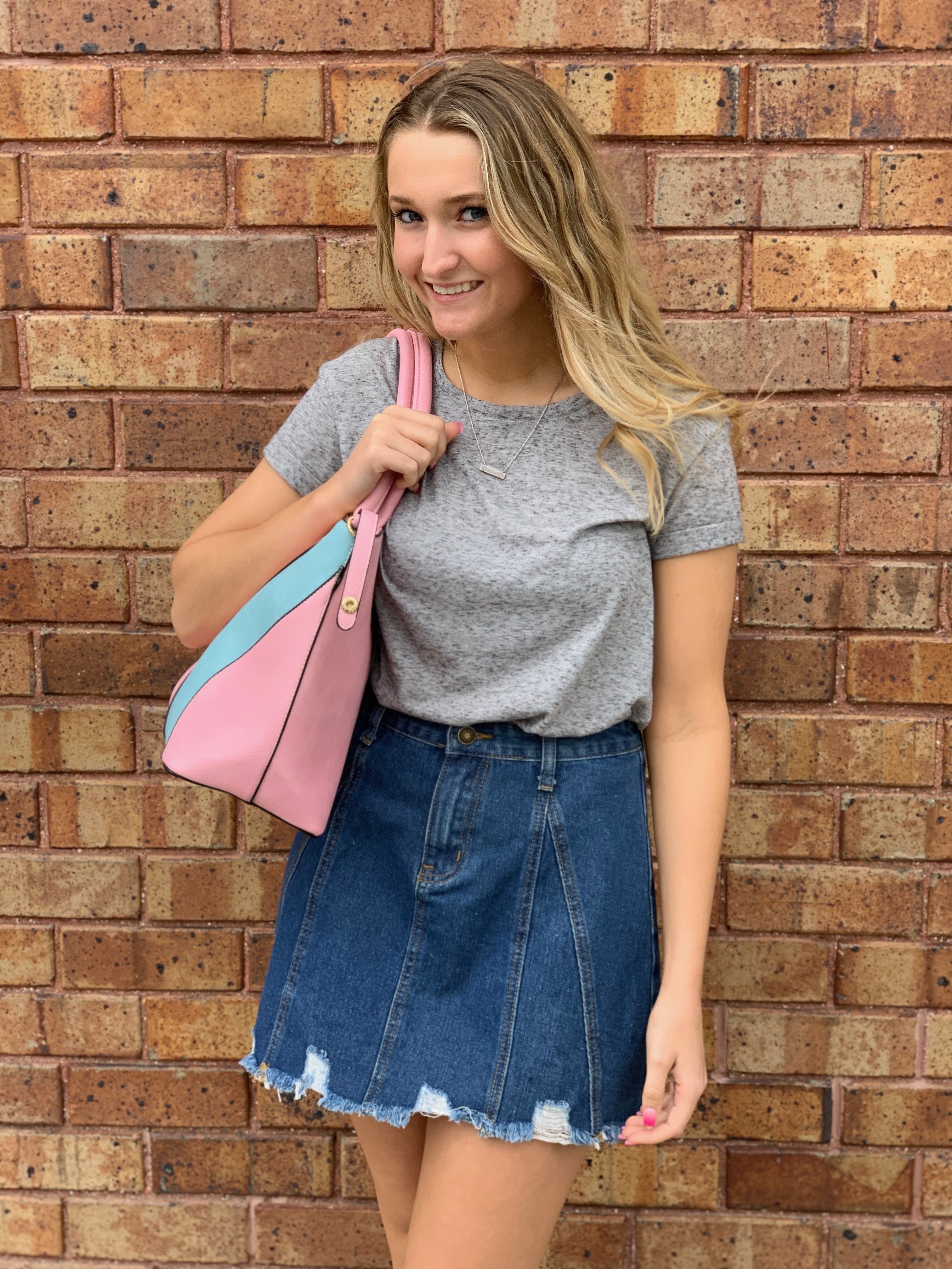 Distressed Jean Skirt w/ Snap Waist