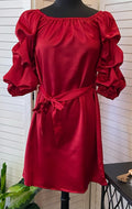 Balloon Sleeve Satin Dress