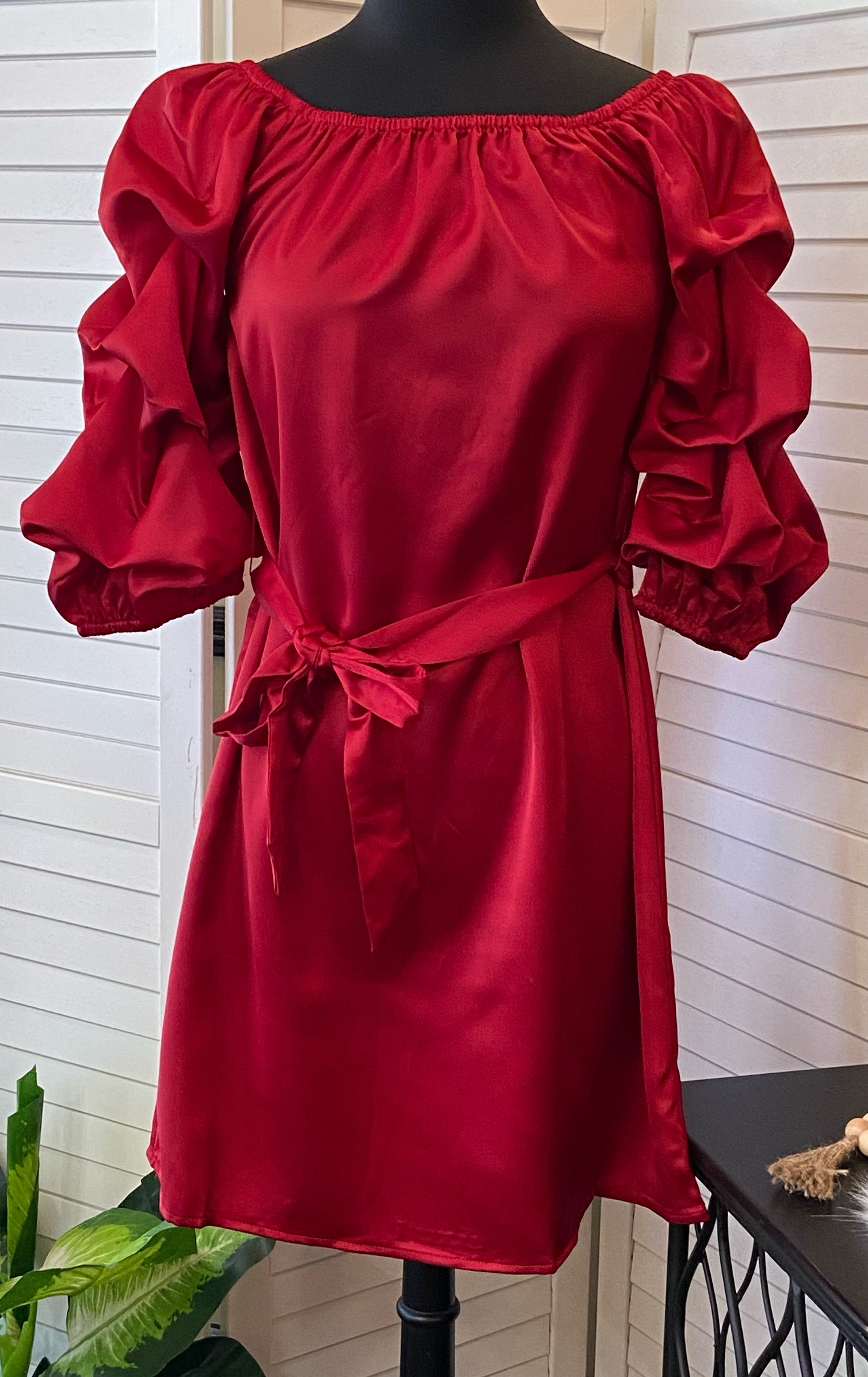 Balloon Sleeve Satin Dress