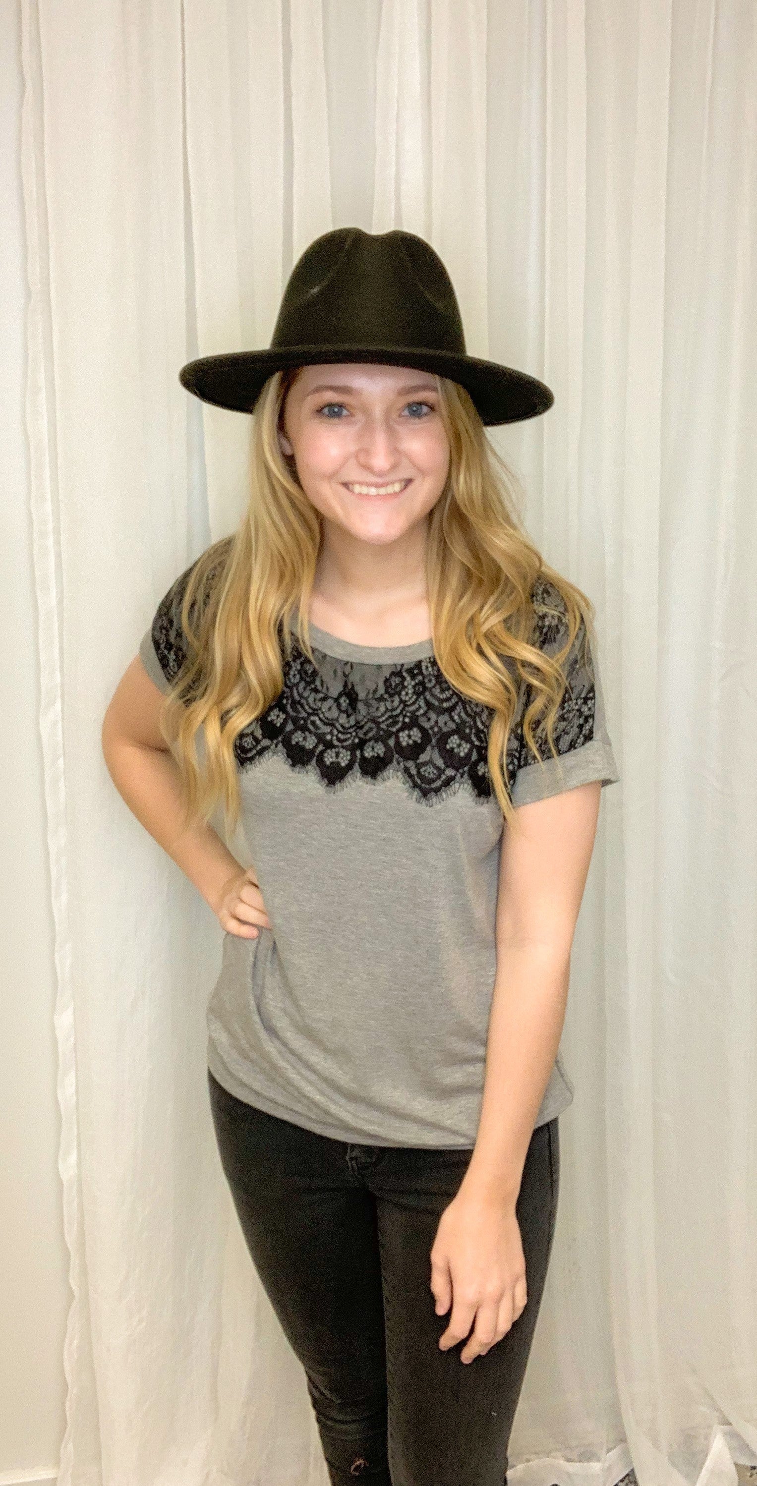 Light Gray Lace T-shirt Top