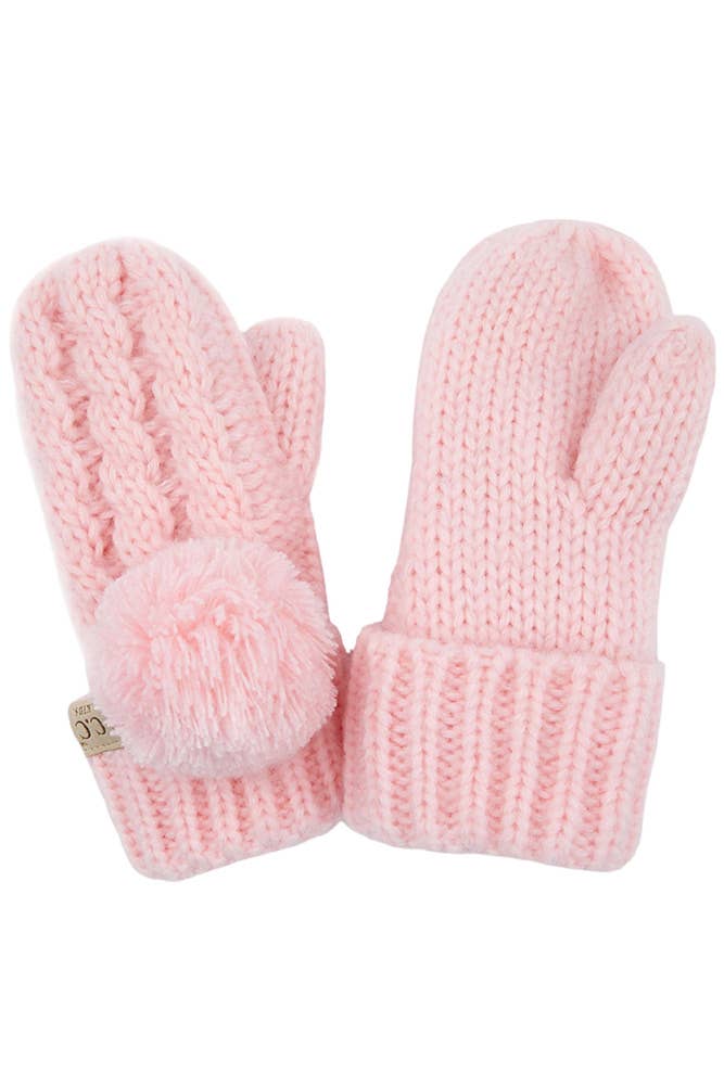 C.C Kids Pom Kids Glove With Fuzzy Lining: Pale Pink
