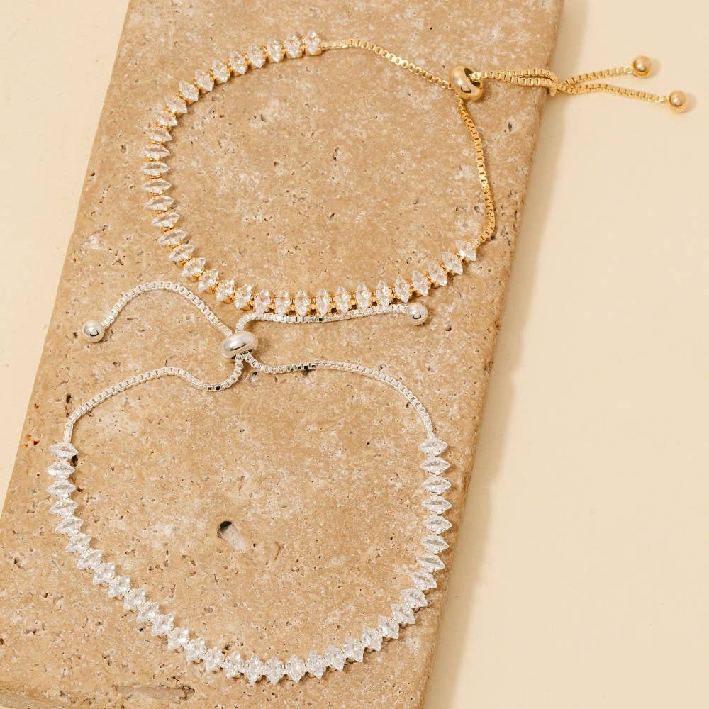 Oval Cz Tennis Gems Cube Chain Cord Bracelet: S