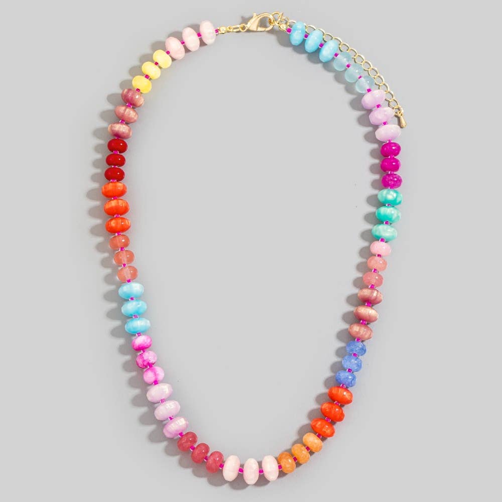 Mixed Glass And Resin Disc Beaded Necklace: GM