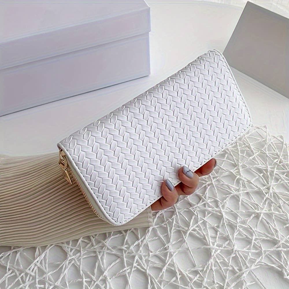 PU Leather Woven Wallet: Black