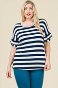 Stripe Round Neck Ruffle Top