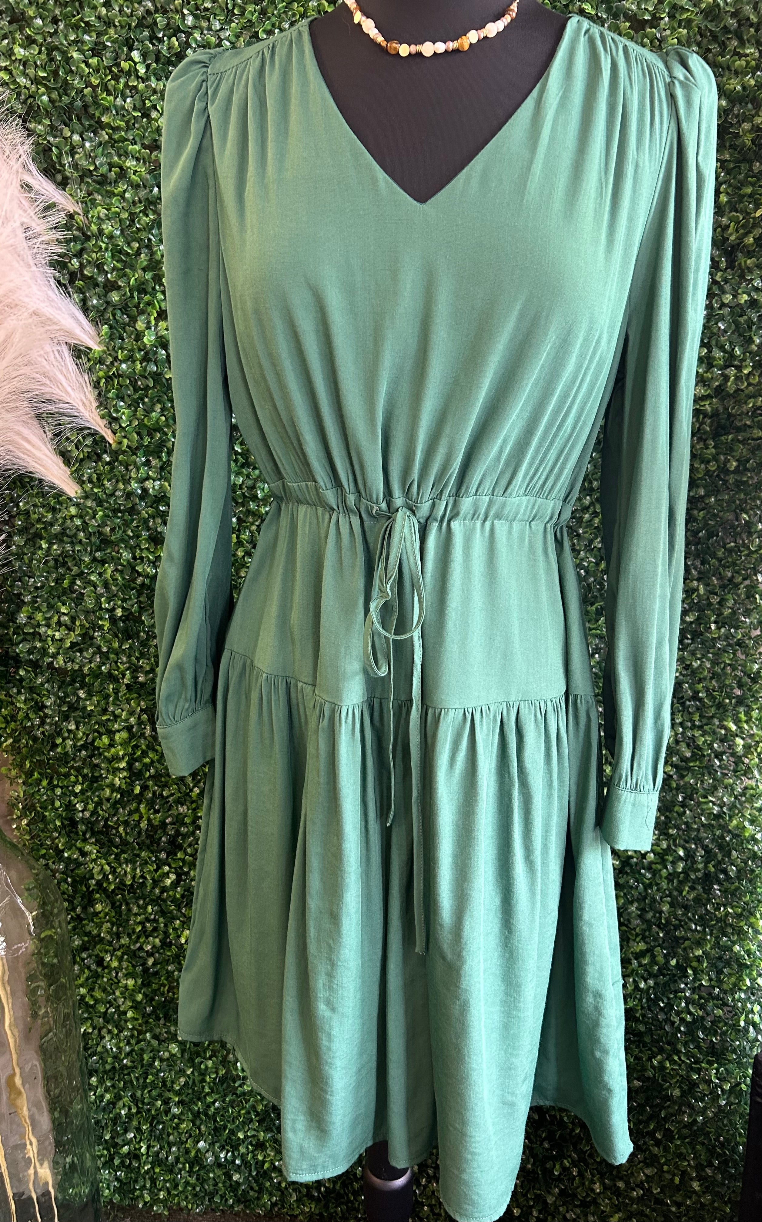 V neck Long Sleeve Ruffled Dress