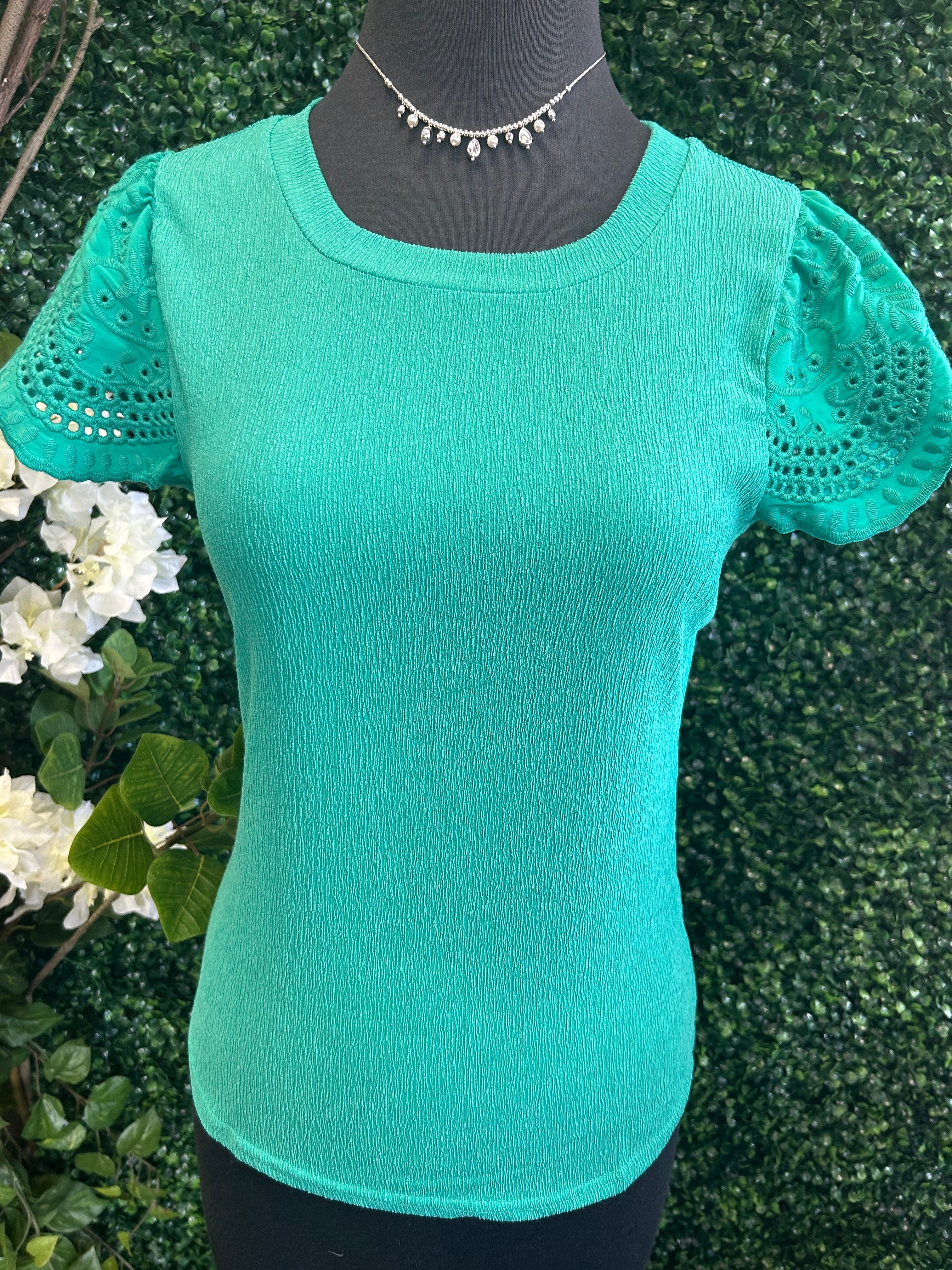 Eyelet Contrast Sleeve Top
